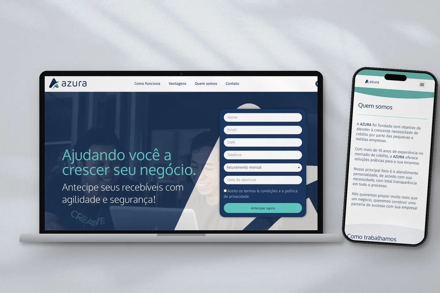 The Azura website on a laptop and a phone